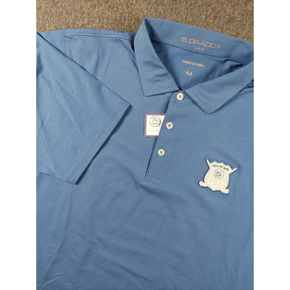 B Draddy Polo Shirt Mens Medium Blue Performance Stretch Golf Pima Cotton NWT